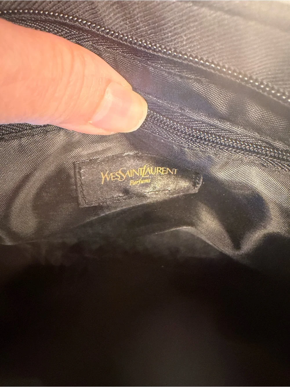 Yves Saint Laurent Black “Parfums” bag with Gold Logo Zipper